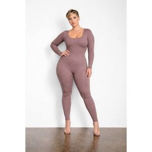SKIMS All-In-One Scoop Neck Long Sleeve Jumpsuit Umber 4X
